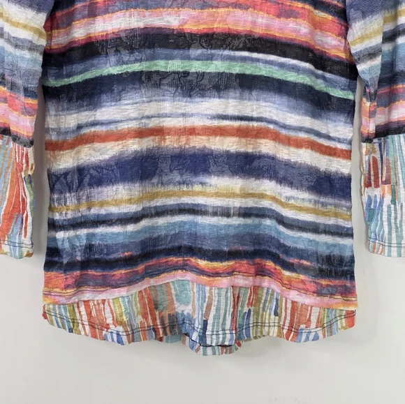 David Cline Crushed Sedona 3/4 Sleeve Crewneck Top Multicolored Striped Size L - Picture 3 of 8